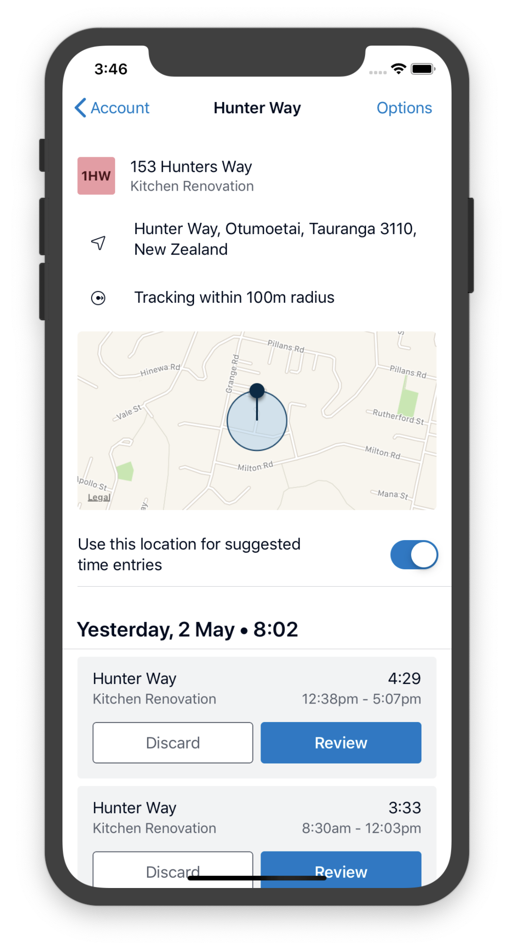 Xero mobile app showing recent accounting entries and transactions